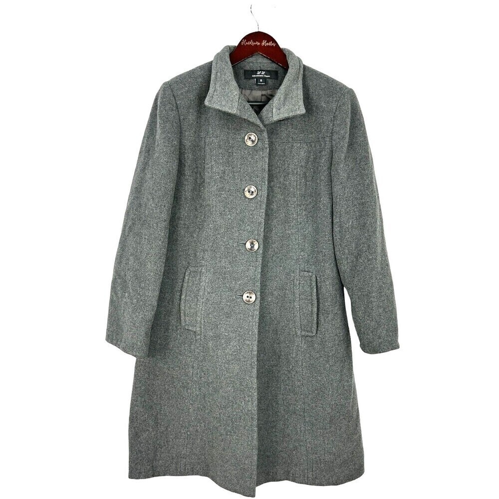 LL Collezioni Women Sz 6 Gray Wool Cashmere Blend Coat Long Sleeves Button Up